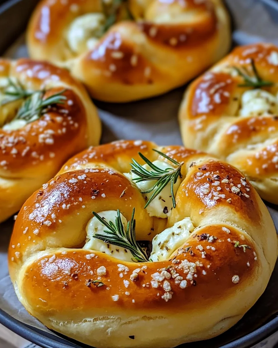 Soft Mozzarella Stuffed Pretzels with Fresh Rosemary