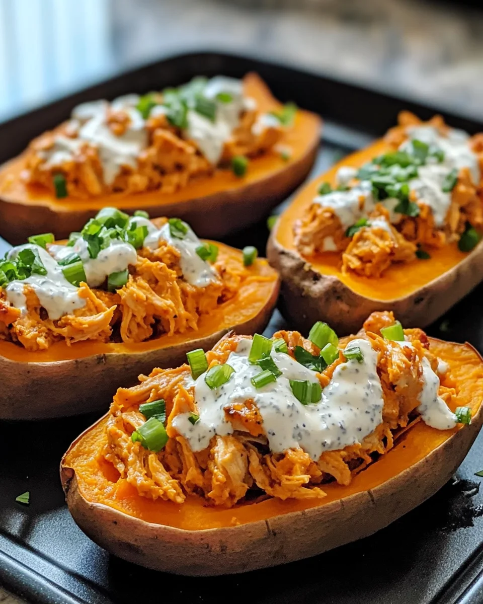 Spicy Buffalo Chicken Stuffed Sweet Potatoes
