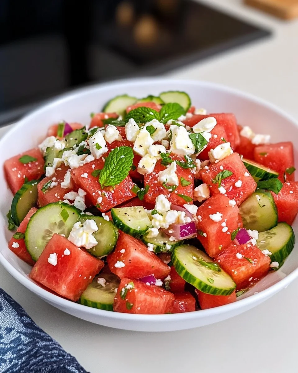 Watermelon Salad with Feta, Mint, and Cucumber