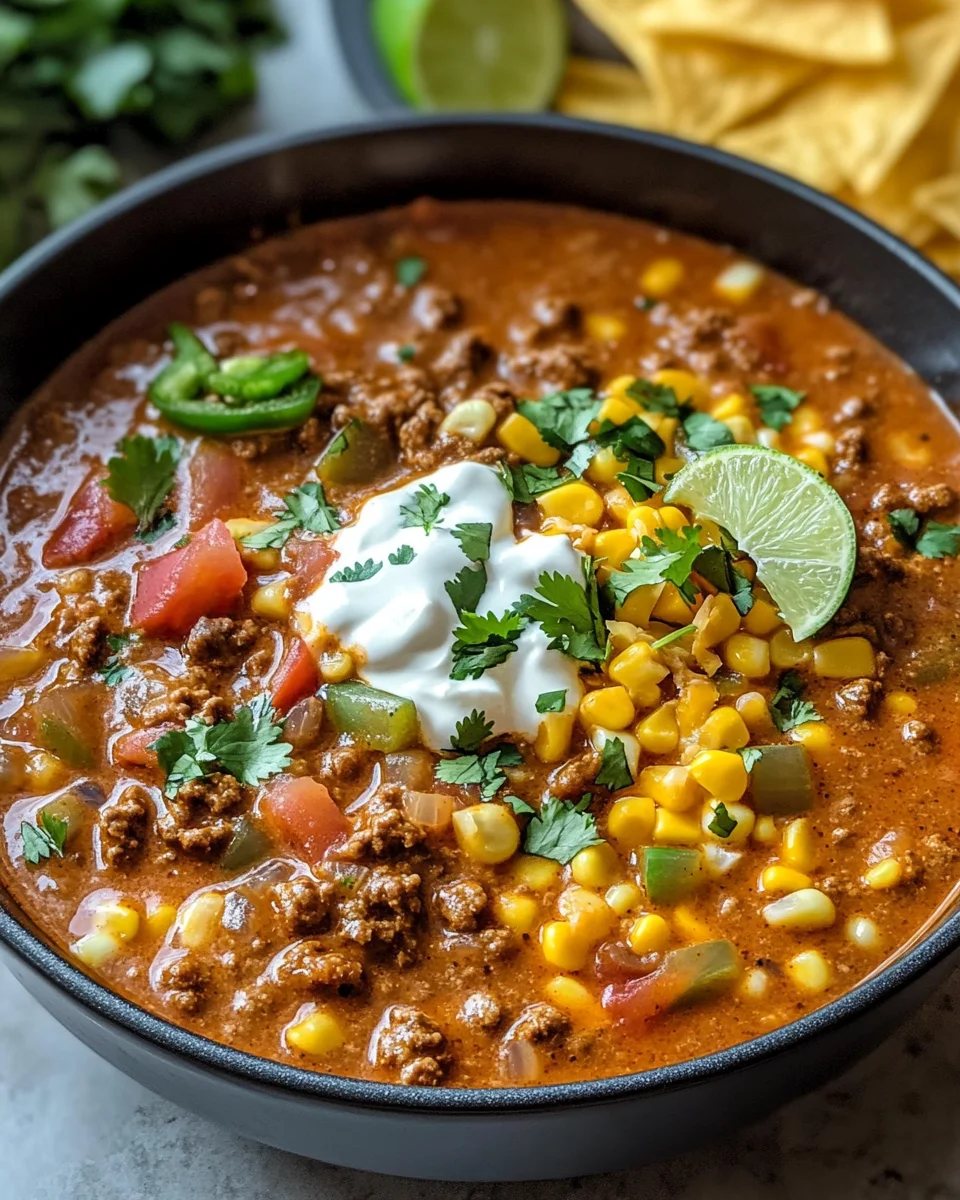 Sizzling Ground Beef Enchilada Soup