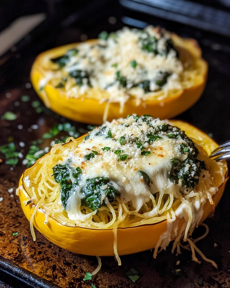 Cheesy Garlic Parmesan Spinach Spaghetti Squash