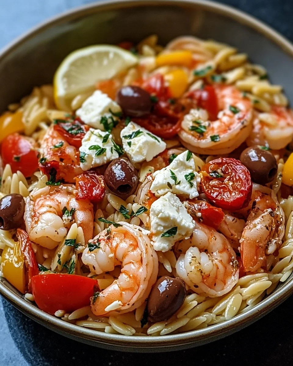 Greek Shrimp Orzo with Feta, Olives, and Tomatoes