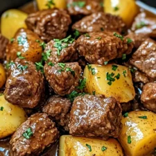 Slow Cooker Garlic Butter Beef Bites & Potatoes