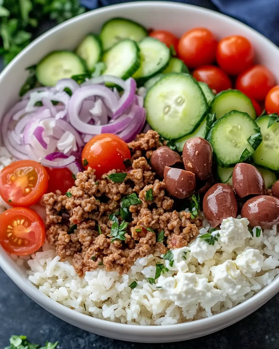 Healthy Greek Ground Turkey Rice Bowl