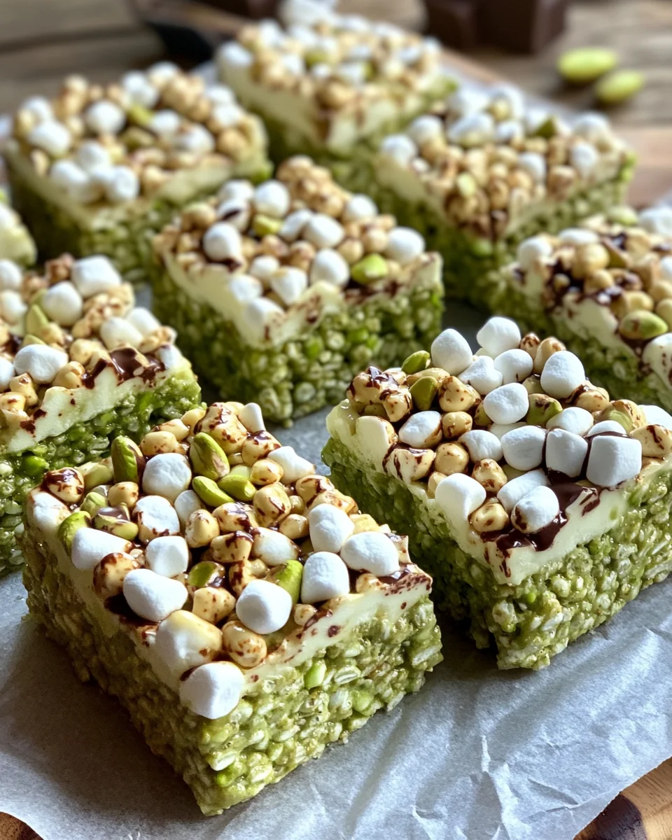 Pistachio Rice Krispie Treats with Dark Chocolate
