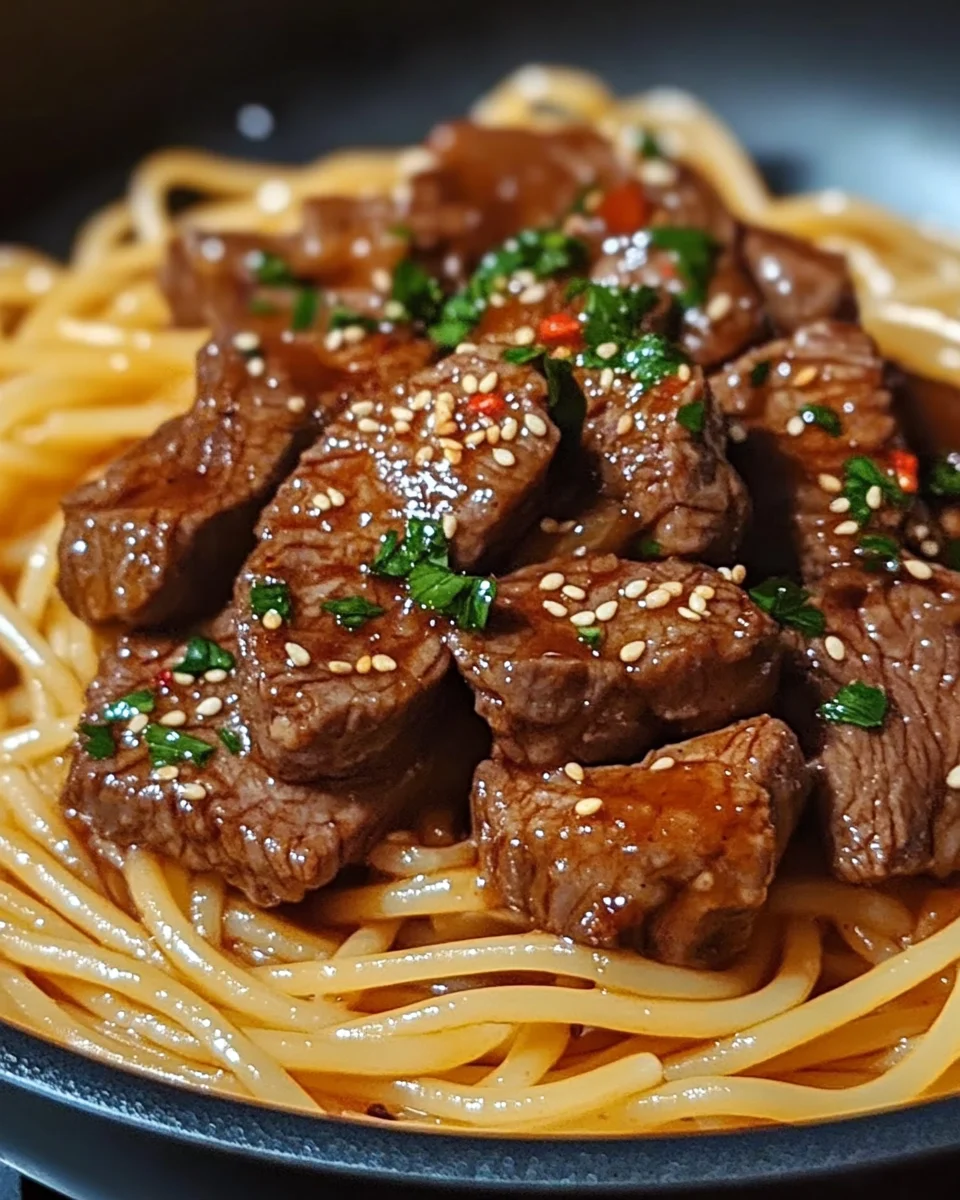 Sweet and Spicy Garlic Steak Pasta