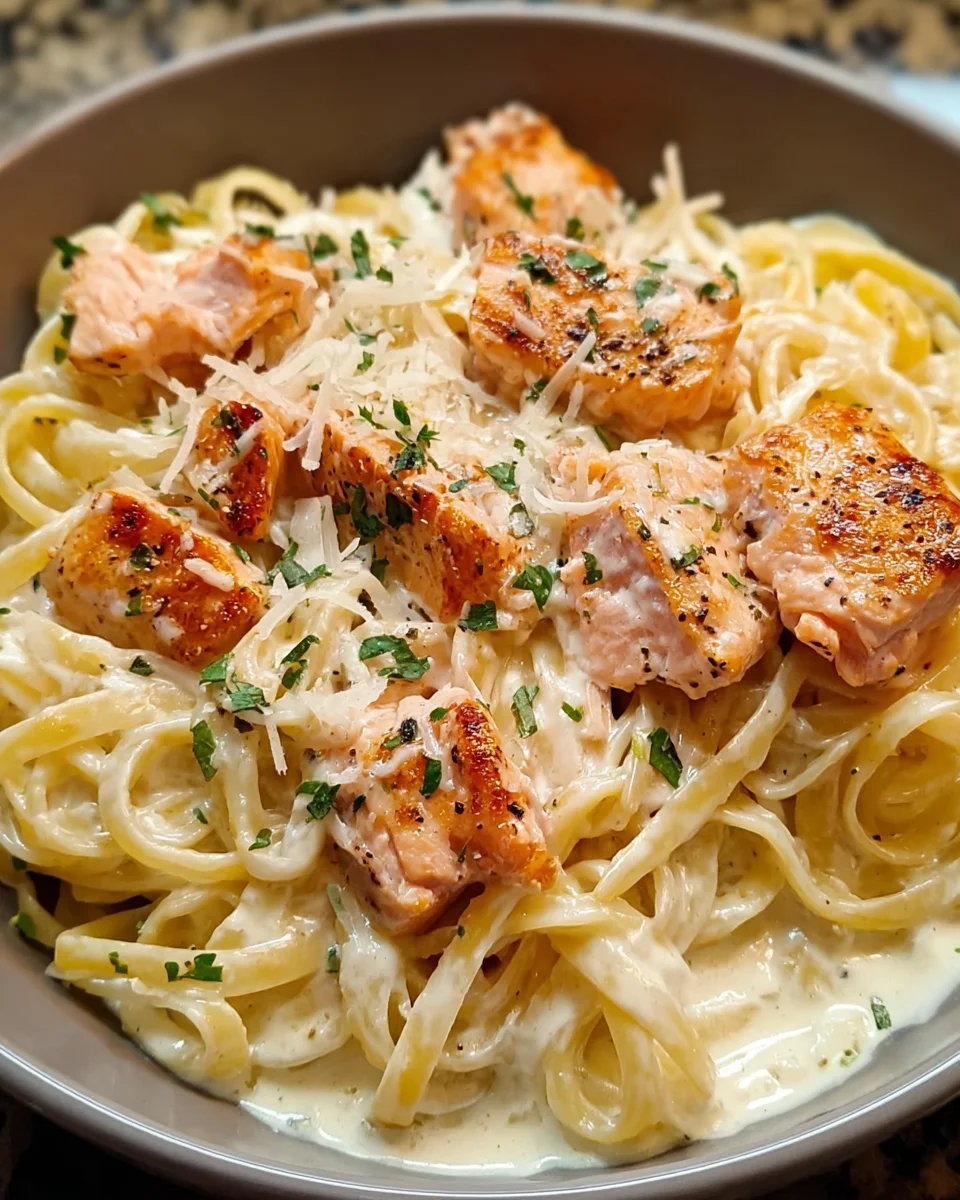 Salmon Pasta Creamy Garlic Sauce