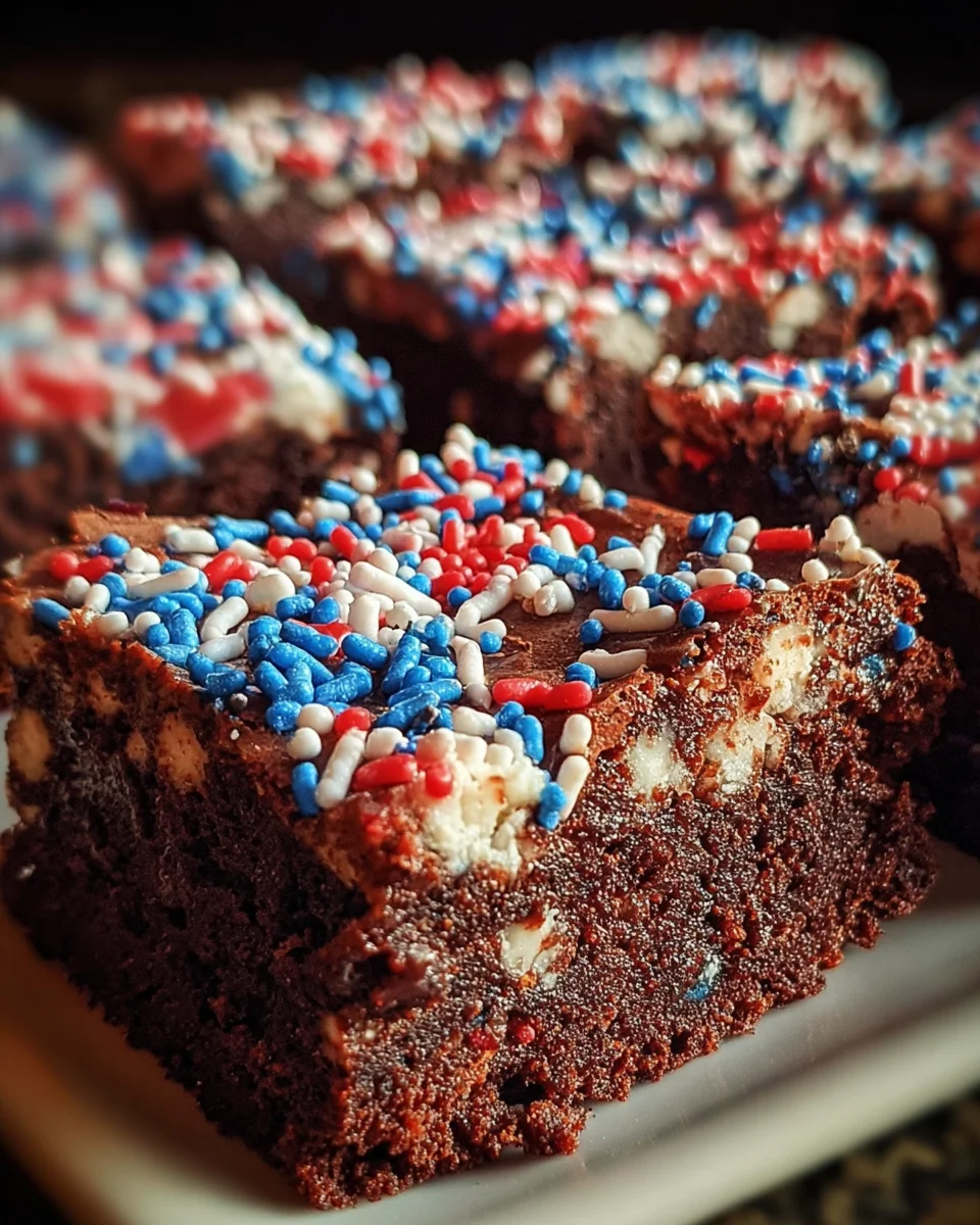 Fudgy Memorial Day Brownies with Red, White & Blue Toppings
