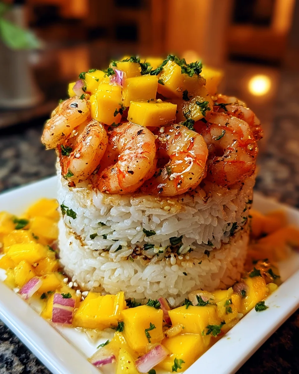 Mango Shrimp Coconut Rice Stack