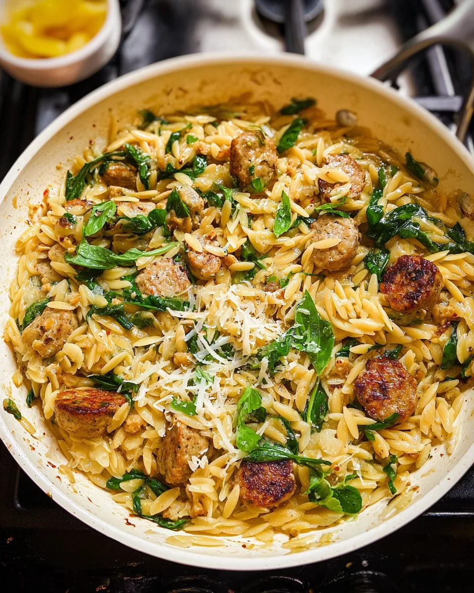 One Pan Chicken Sausage and Orzo