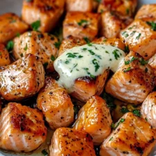 Air Fryer Salmon Bites with Garlic Cream Sauce