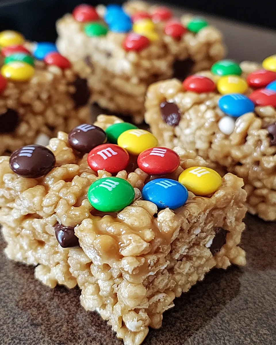 Peanut Butter Rice Krispie Treats with M&M’s and Chocolate Chips
