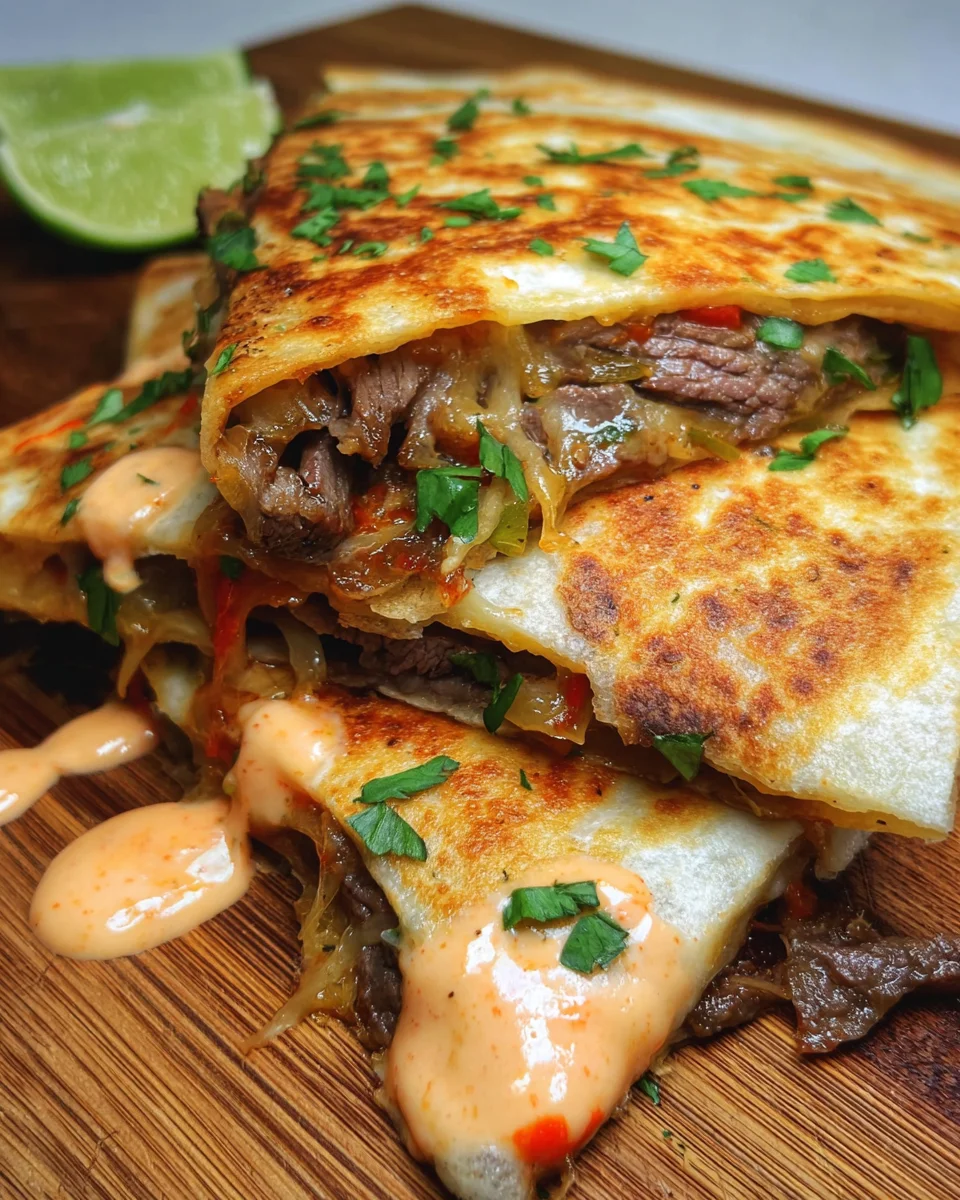 Cheese-crusted Steak Quesadillas
