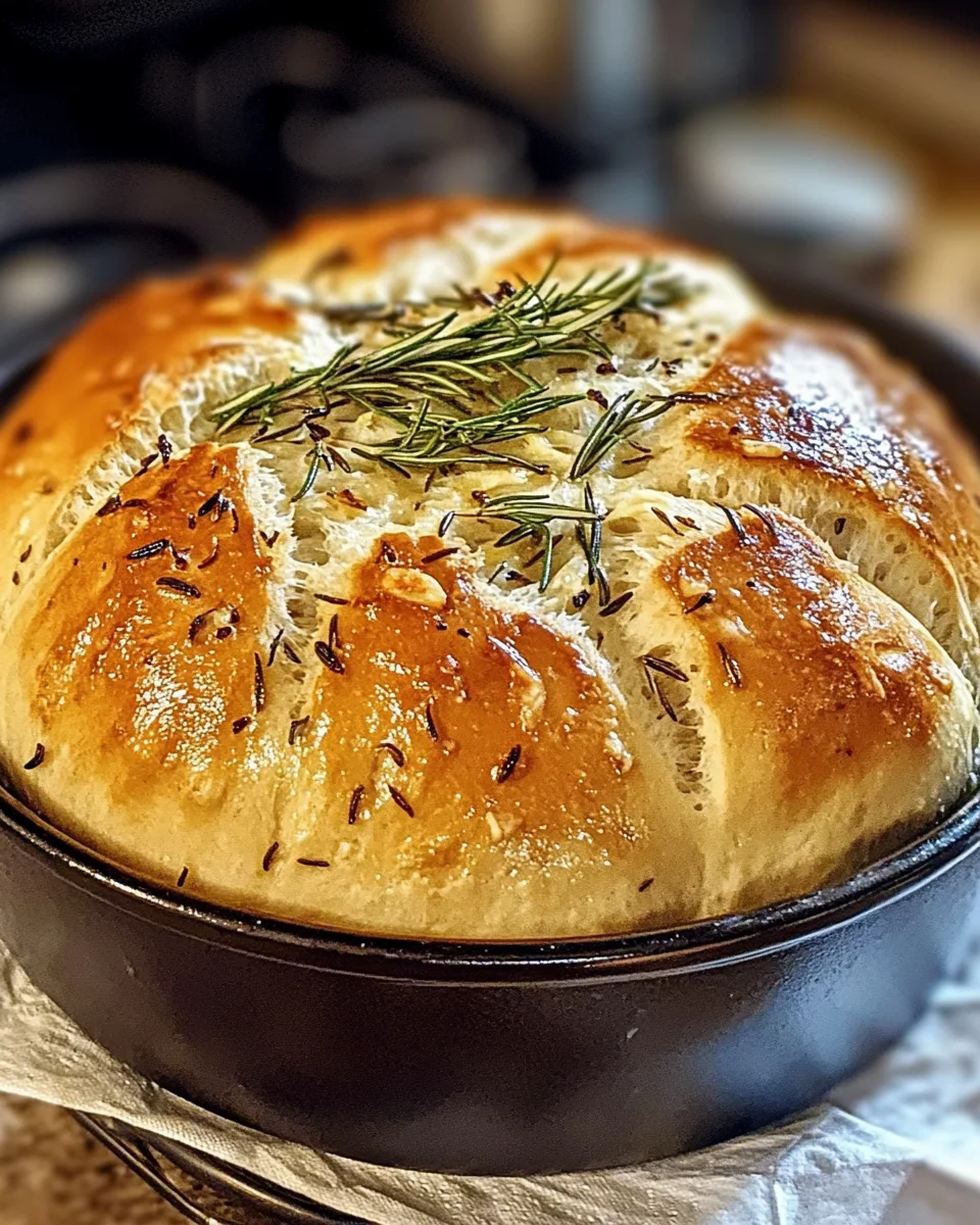 Rustic No-Knead Rosemary Garlic Bread