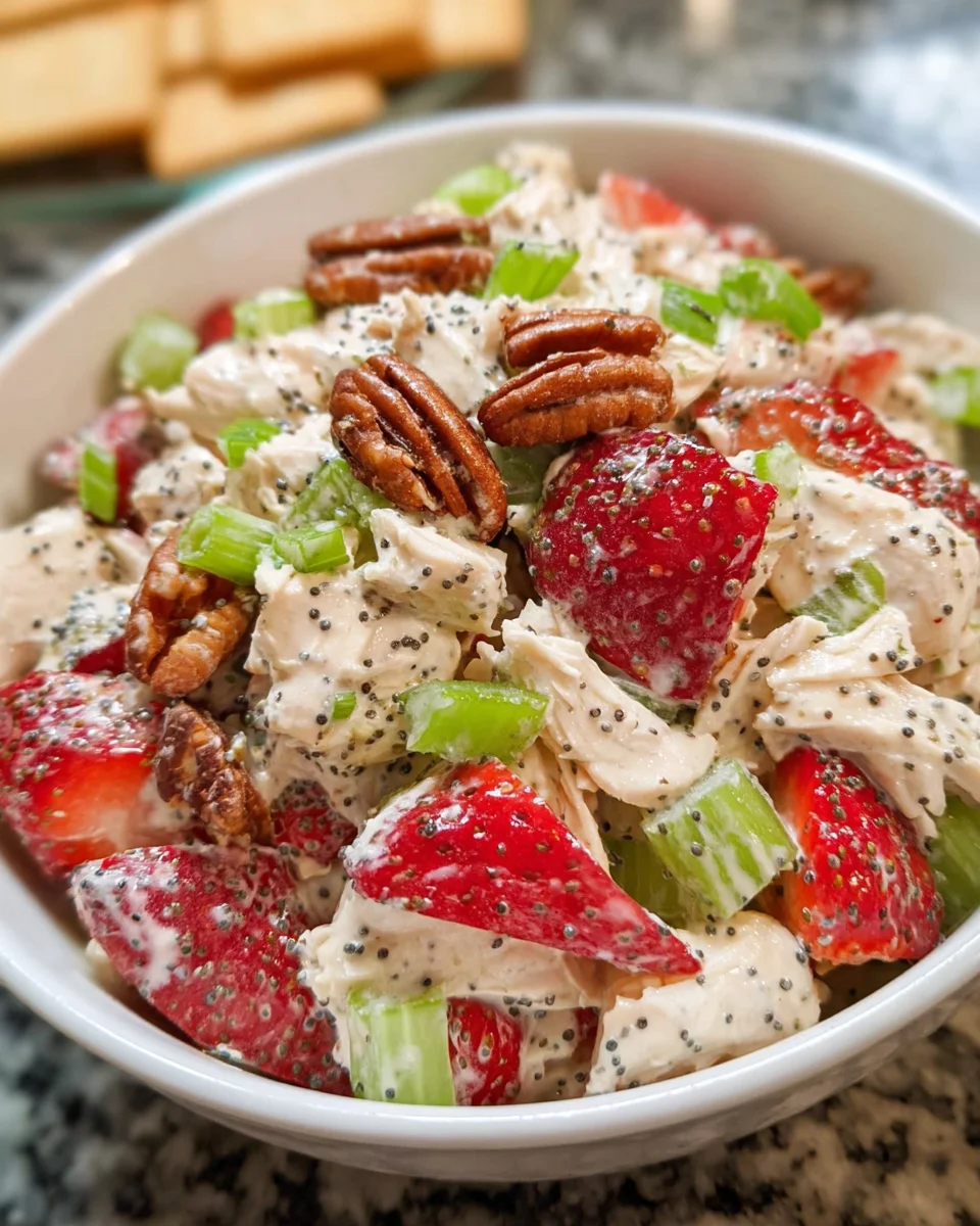 Strawberry Pecan Chicken Salad with poppyseeds
