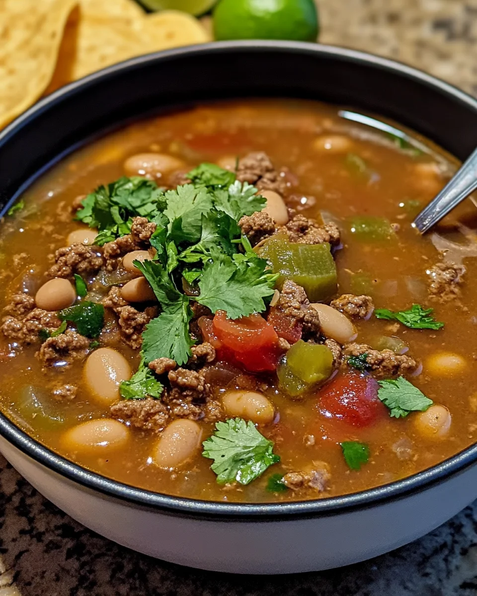 Pinto Beans, Green Chile and Beef Soup