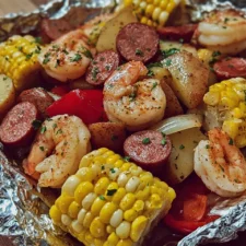 Shrimp, Corn, Potatoes, and Smoked Sausage Foil Pack