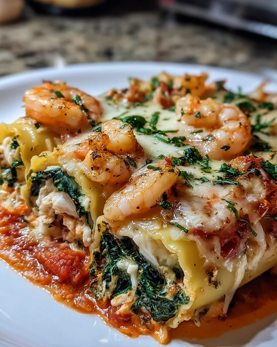 Shrimp and Spinach Stuffed Pasta Rolls