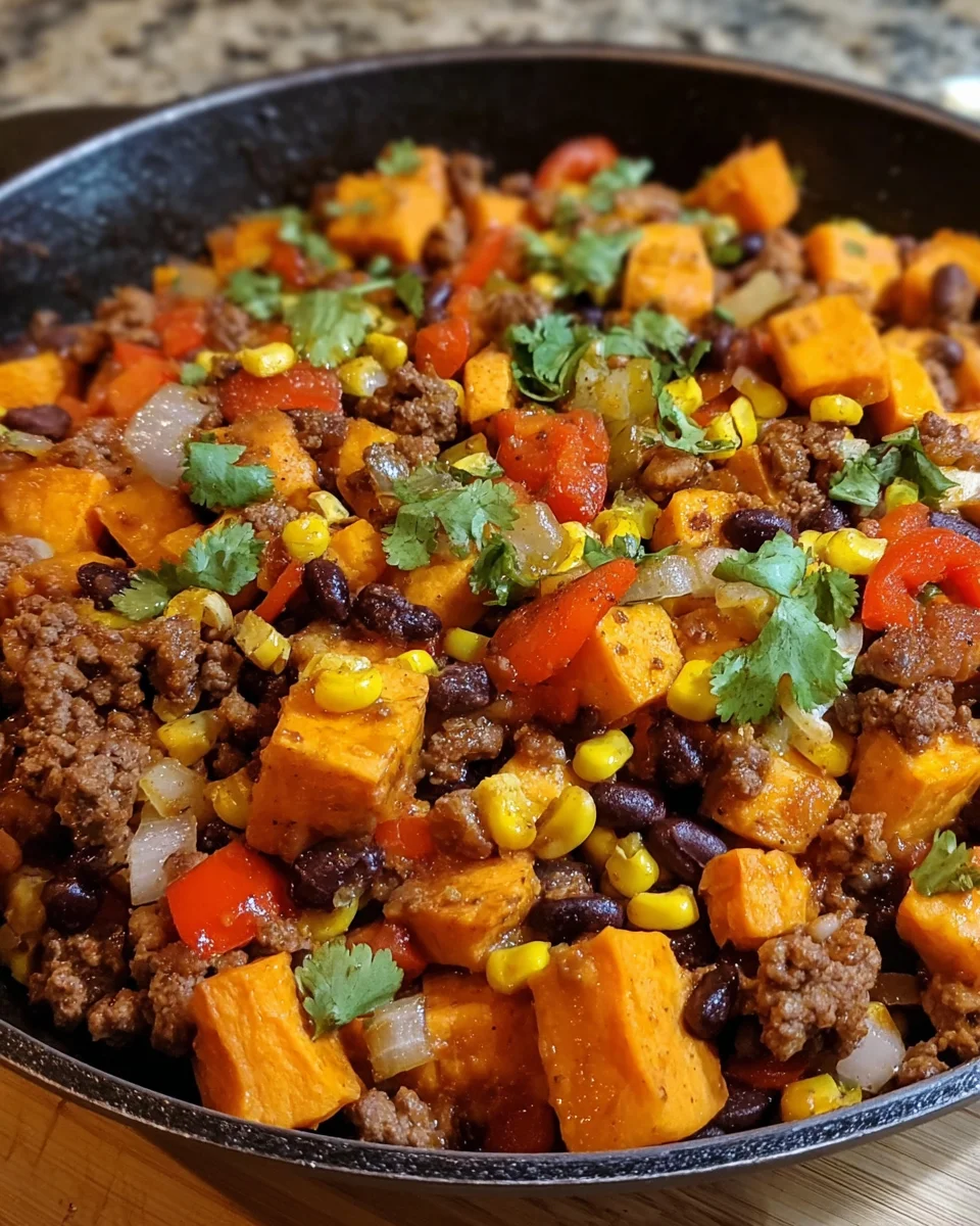 Southwest Ground Beef Sweet Potato Skillet