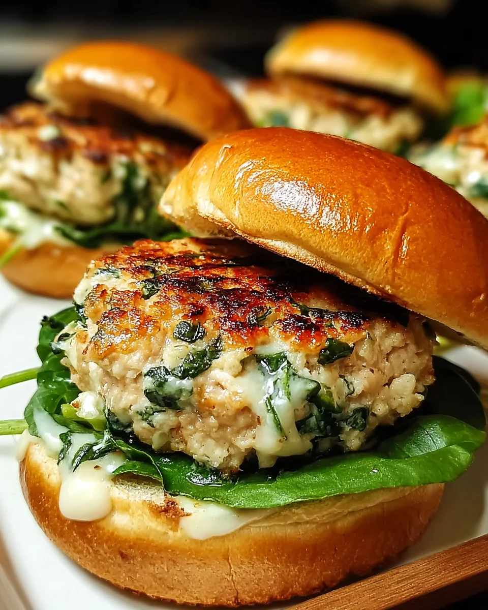 White Cheddar Spinach Chicken Burgers