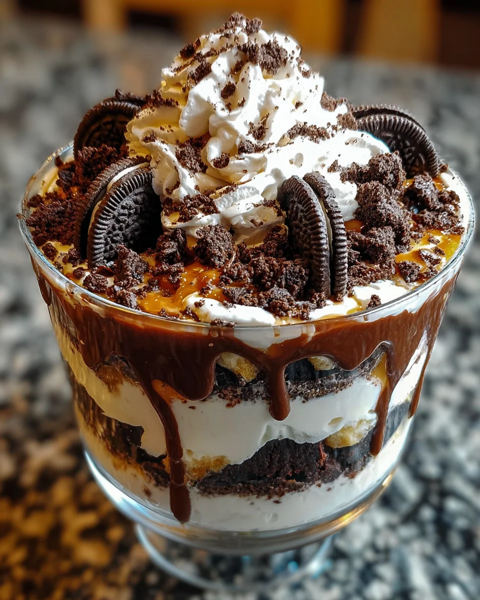 Chocolate Oreo Cheesecake Brownie Trifle