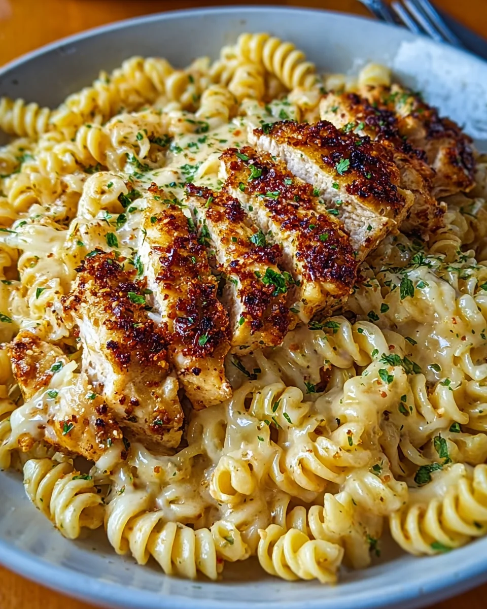 Creamy Garlic Parmesan Chicken with Cheesy Twisted Pasta delights!