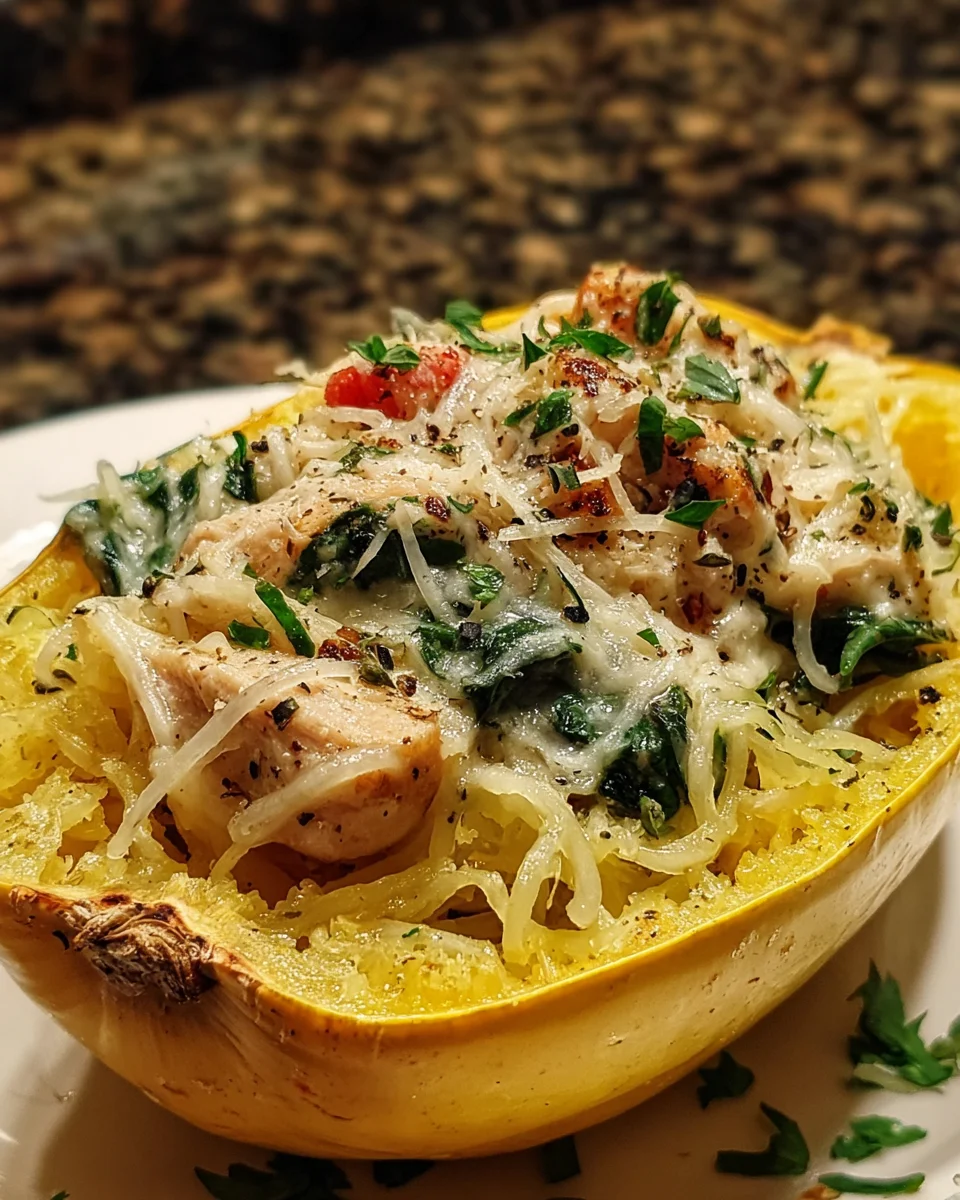 Garlic Parmesan Stuffed Spaghetti Squash with Chicken