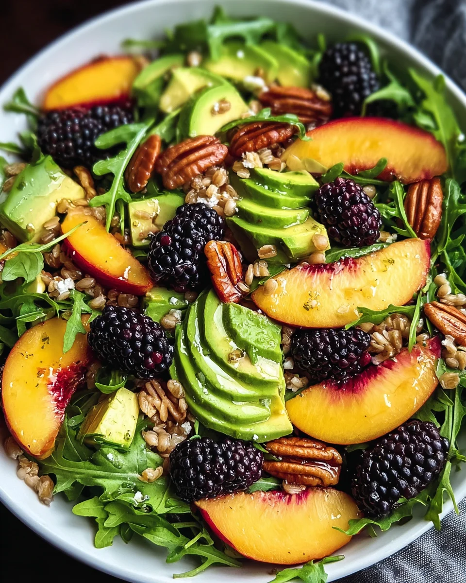 Blackberry Peach Arugula Salad with Honey Lime Dressing is a must-try!