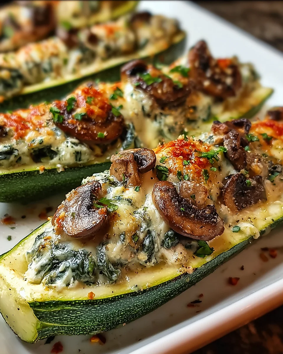 Spinach, Mushroom, and Ricotta Stuffed Zucchini