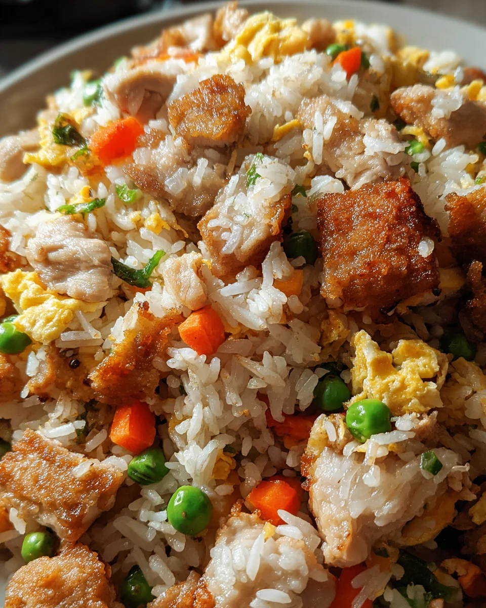 High Protein Crispy Garlic Chicken Fried Rice