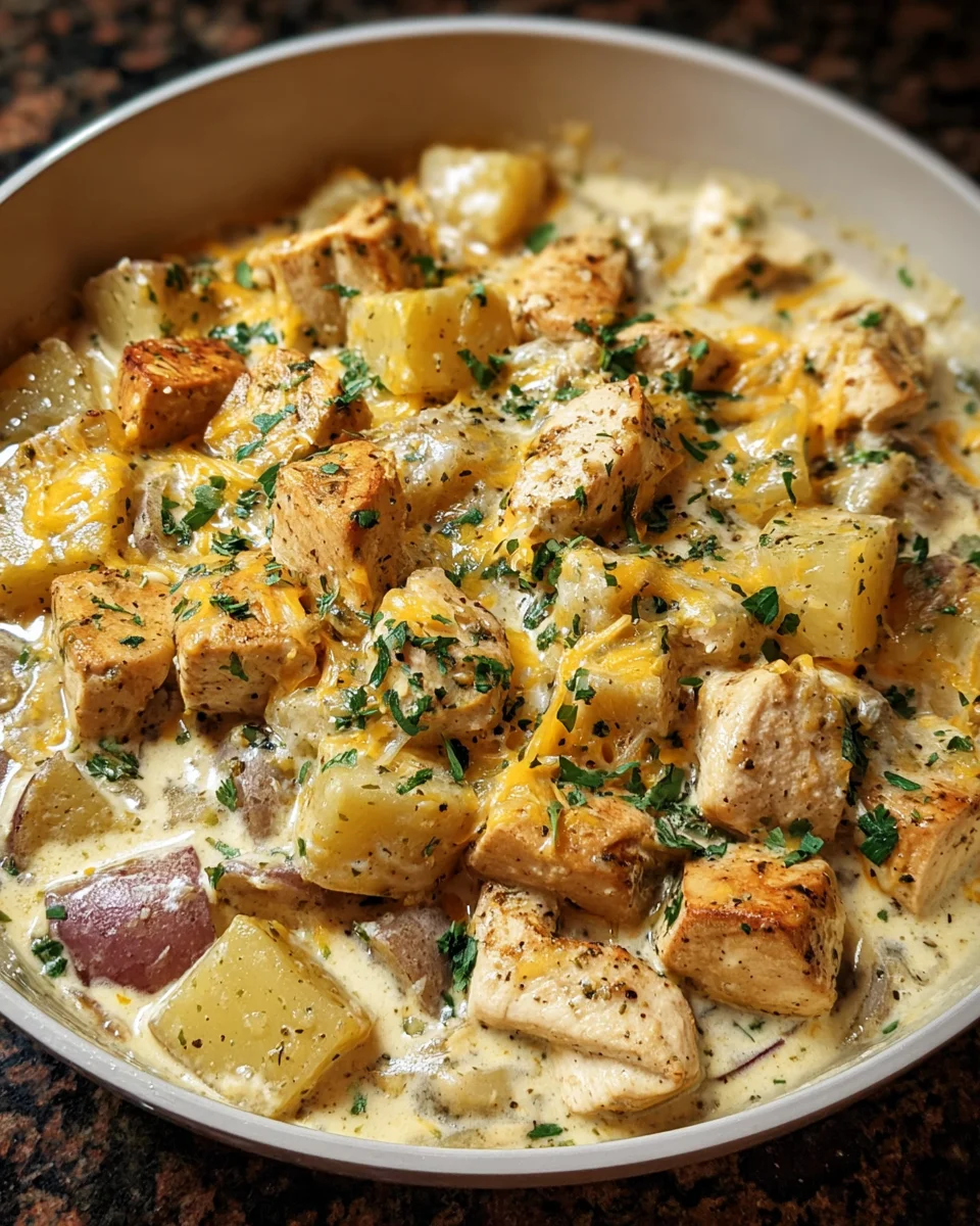 High-Protein Creamy Garlic Cheesy Chicken & Potatoes