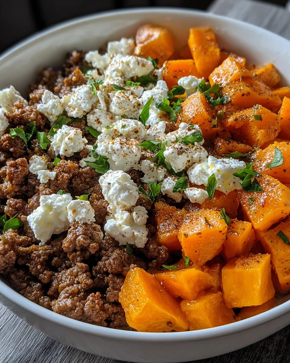 Ground Beef Sweet Potato Cottage Cheese Bowl
