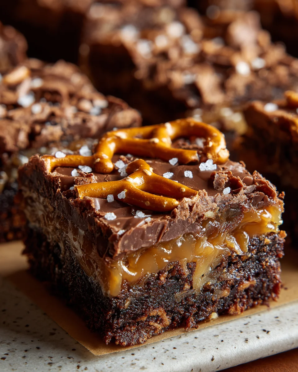 Pretzel Bottom Caramel Brownies