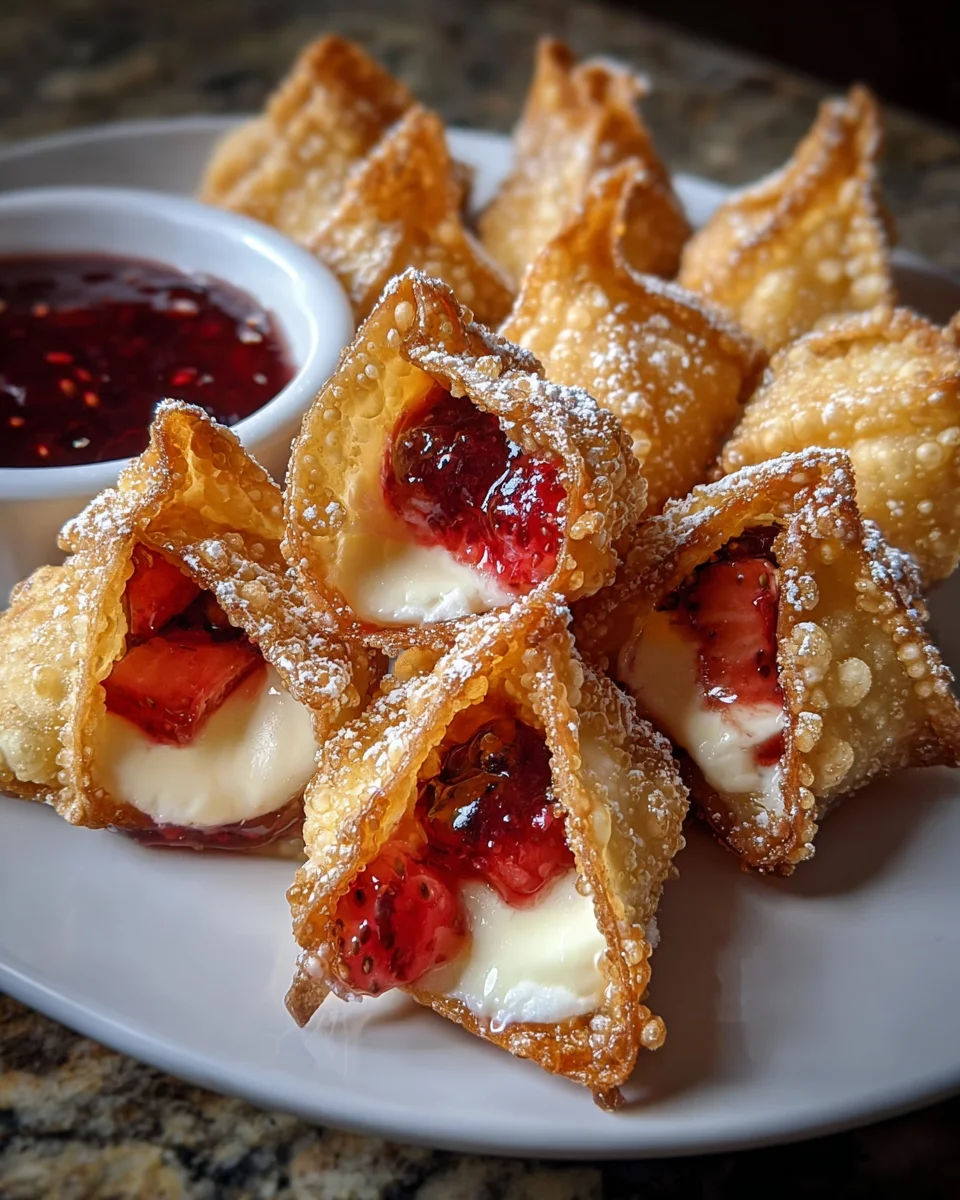 Deep-Fried Strawberry Cheesecake Wontons