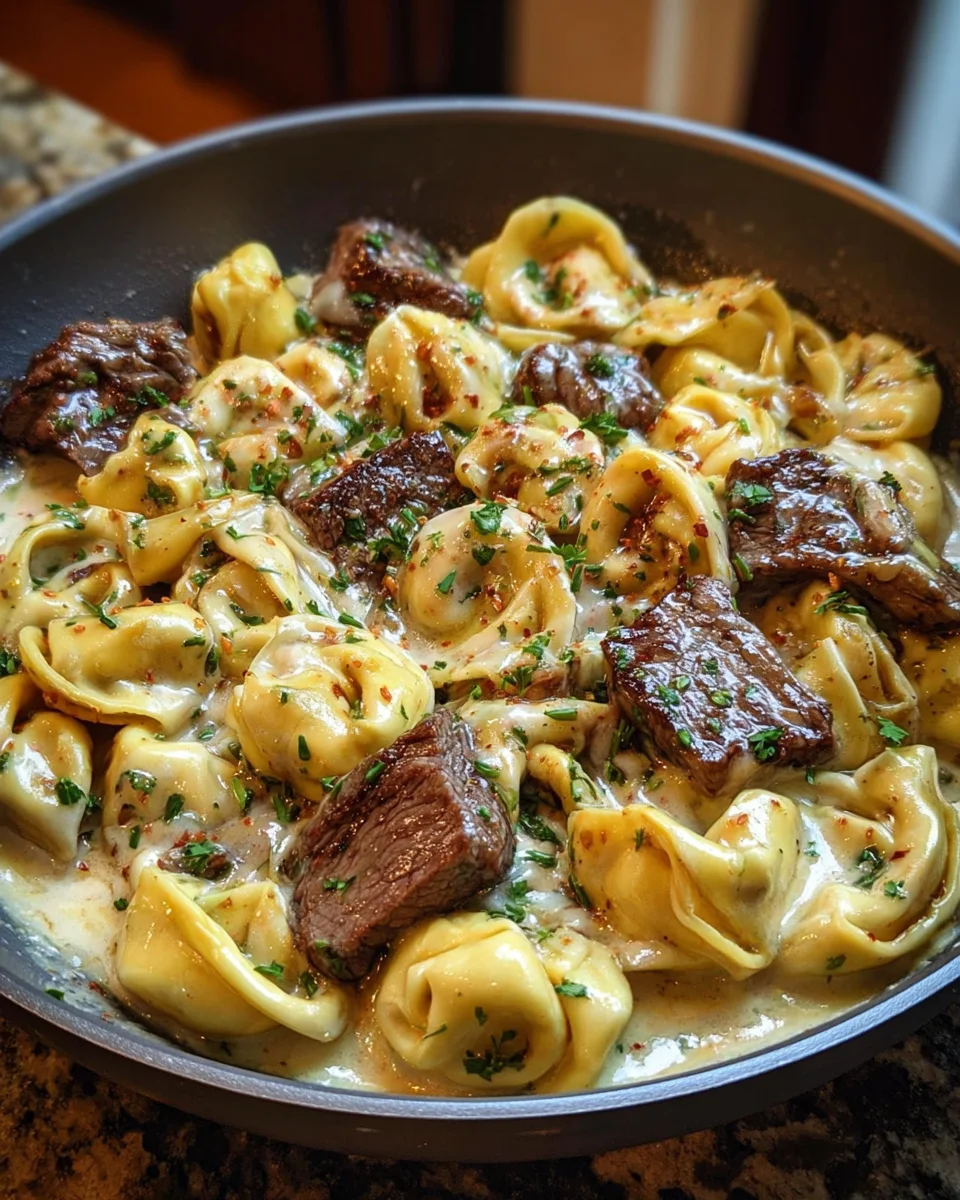 Cheesesteak Tortellini in Creamy Provolone Sauce