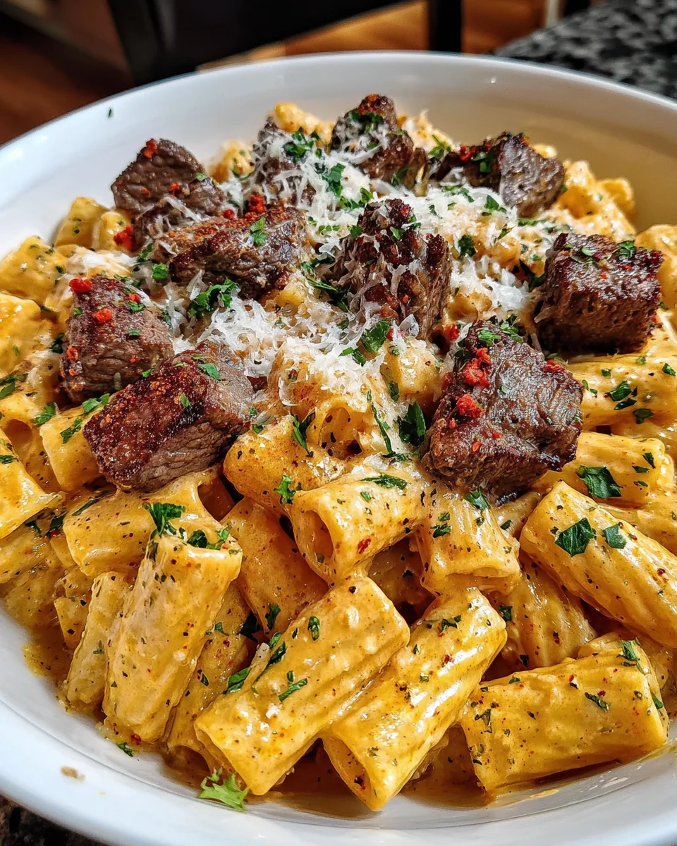Cajun Steak Cheesy Rigatoni Parmesan