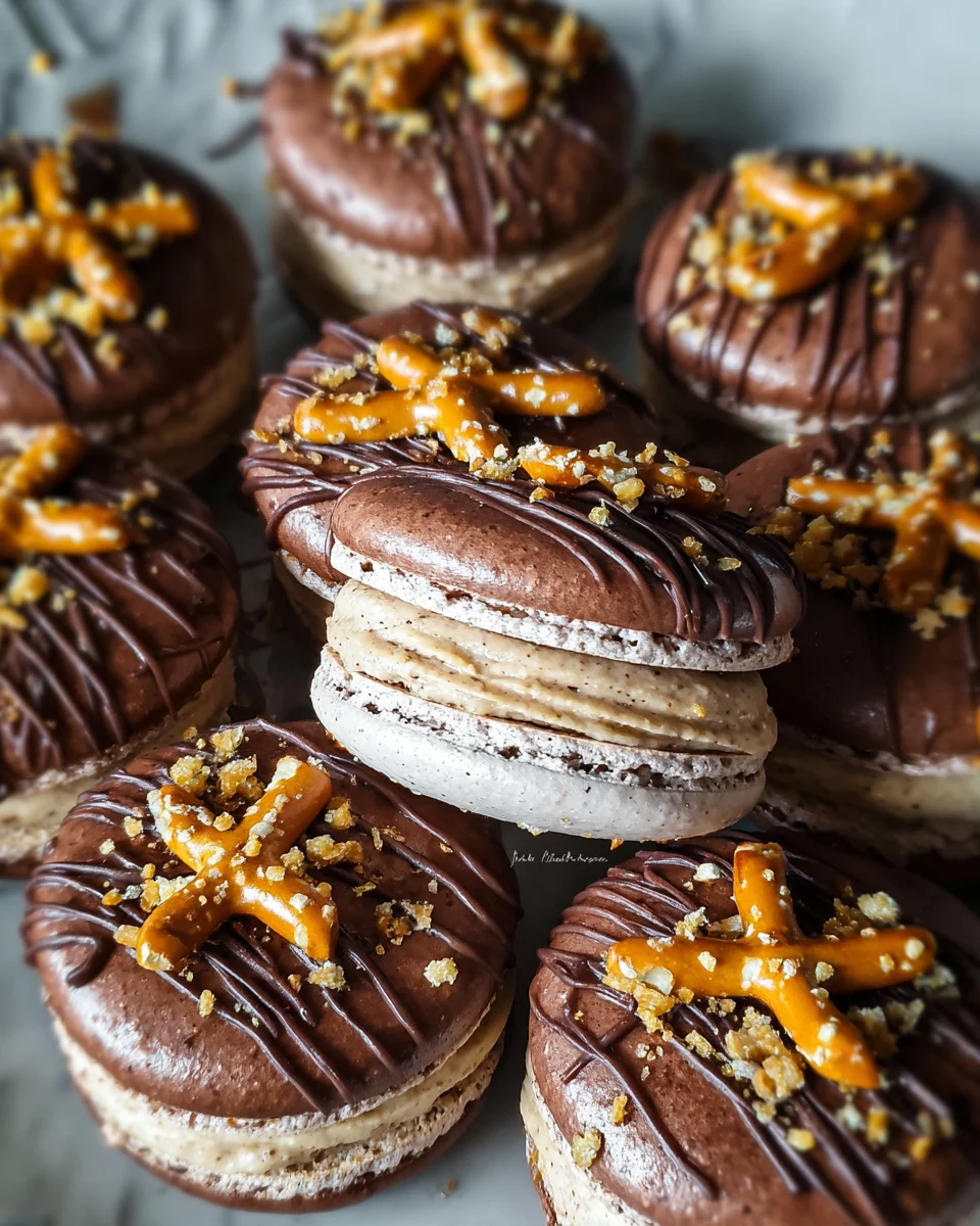 Chocolate Peanut Butter Pretzel Macarons