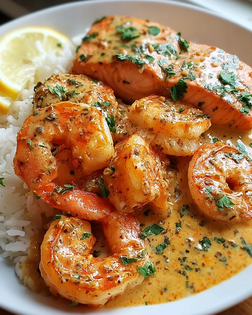 Cajun Shrimp & Salmon with Garlic Cream