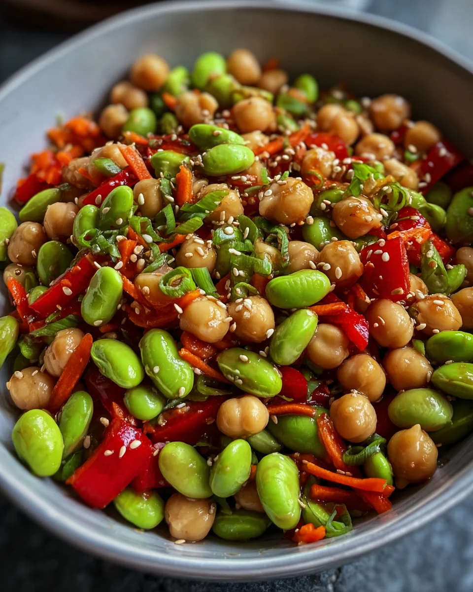 Chickpea Edamame Salad with Ginger Sesame Vinaigrette