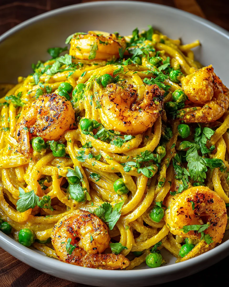 Yellow Curry Shrimp Pasta