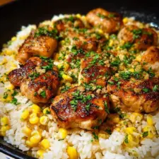 Chicken and Corn Skillet with Garlic Parmesan Rice