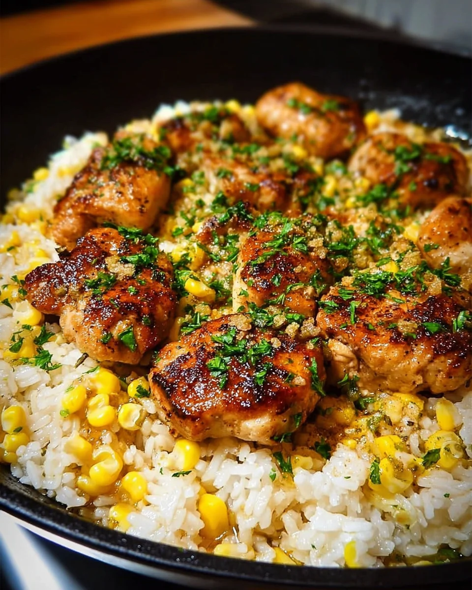 Chicken and Corn Skillet with Garlic Parmesan Rice