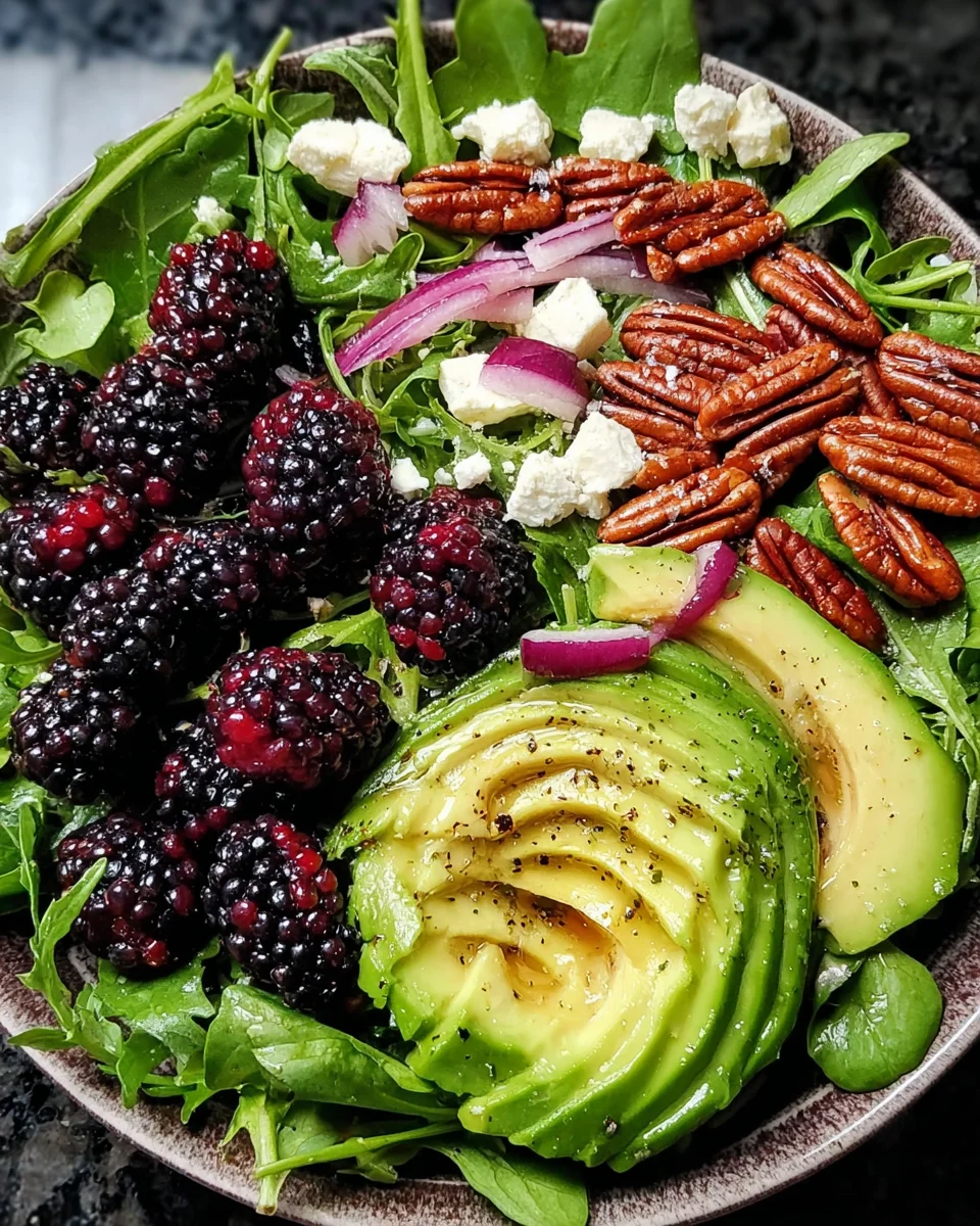 Blackberry & Avocado Salad topped with a tangy Honey Lemon Vinaigrette