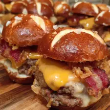 Bacon Cheeseburger Pretzel Sliders