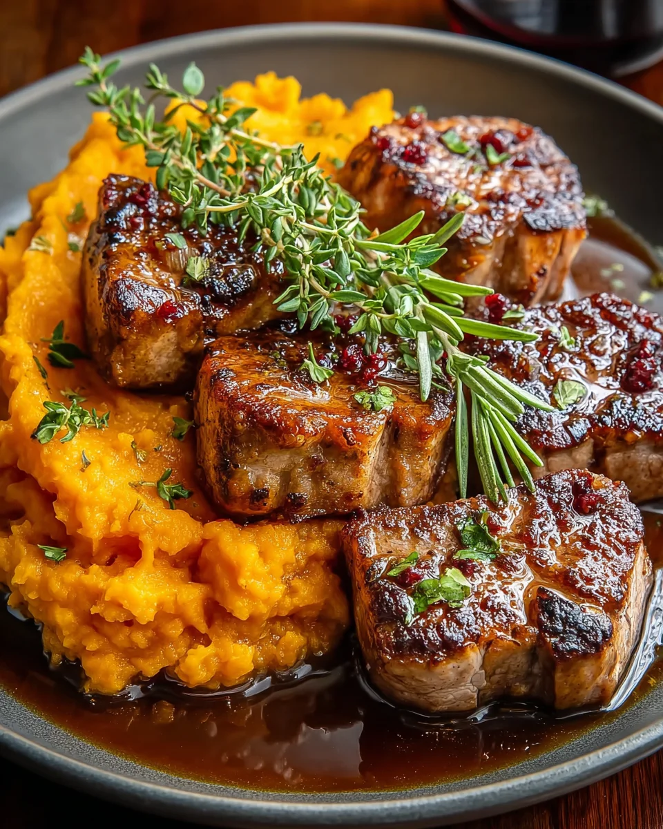 Apple Cider Pork with Mashed Sweet Potatoes