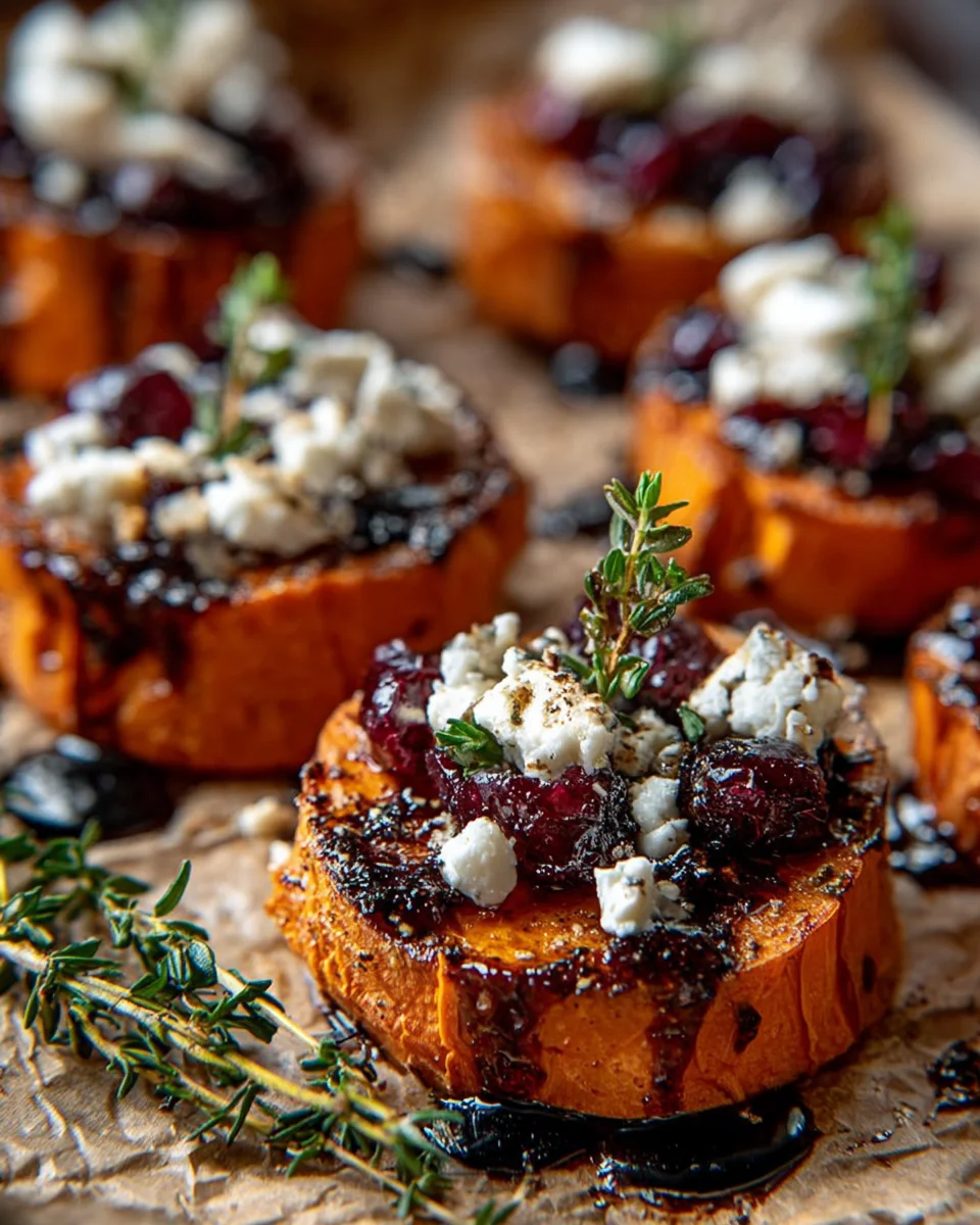 Sweet Potato Rounds with Goat Cheese & Cranberry Balsamic Glaze