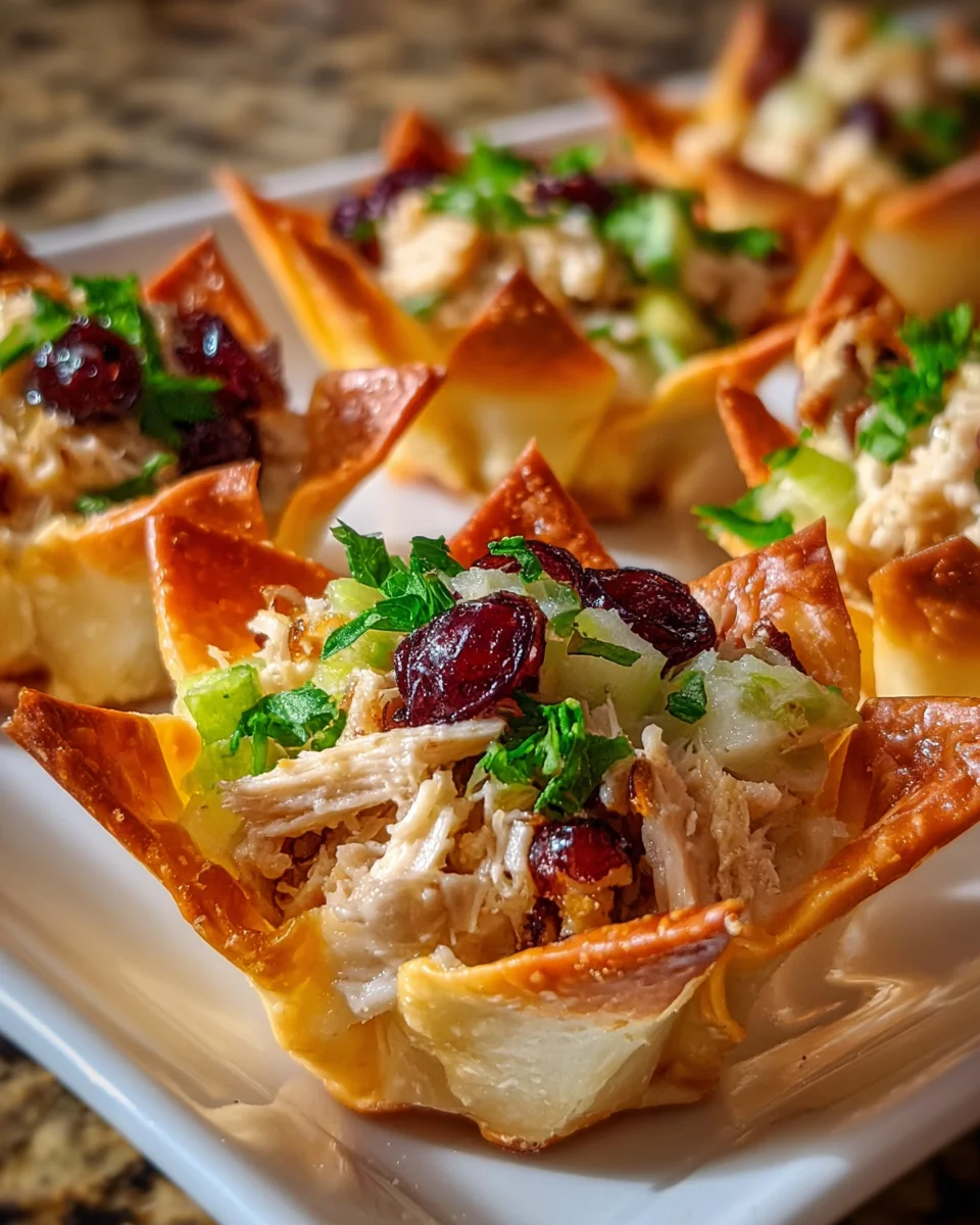 Crispy Cranberry Pecan Chicken Salad Wonton Cups