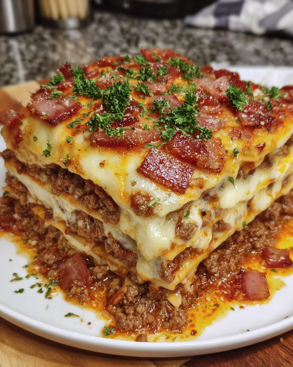 Parmesan Garlic Bacon Cheeseburger Lasagna