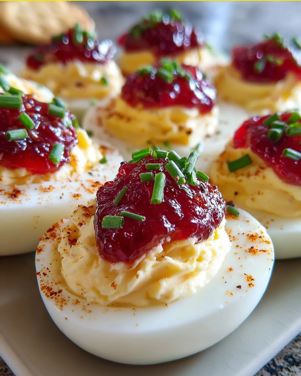 Cranberry Pepper Jelly Cream Cheese Deviled Eggs