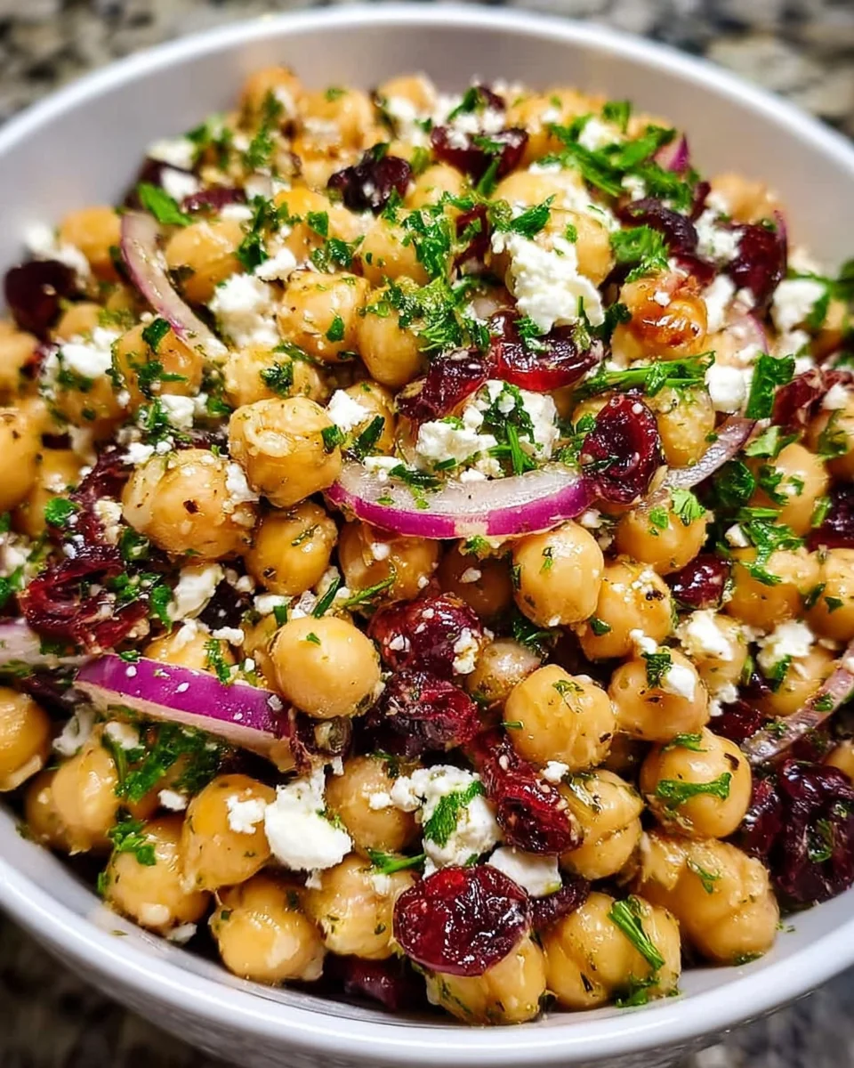 Feta and Cranberry Chickpea Salad with Lemon Vinaigrette